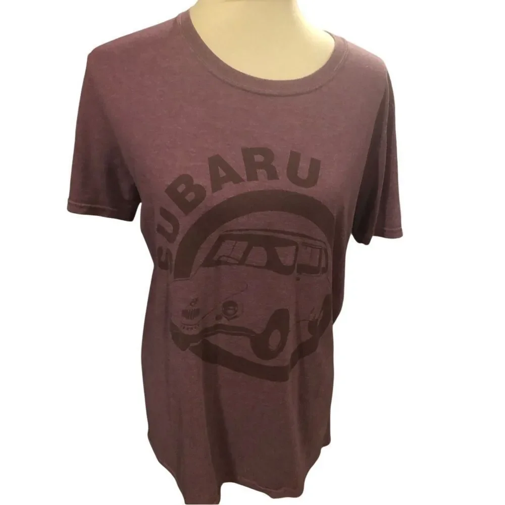 Maroon Subaru vintage style shirt sleeve tee shirt. Size M